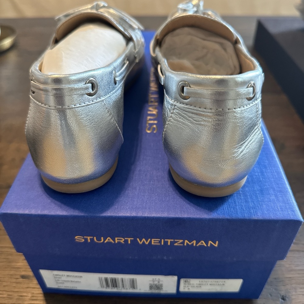 Stuart Weitzman Metallic Silver Boat Shoes - Picture 6 of 7